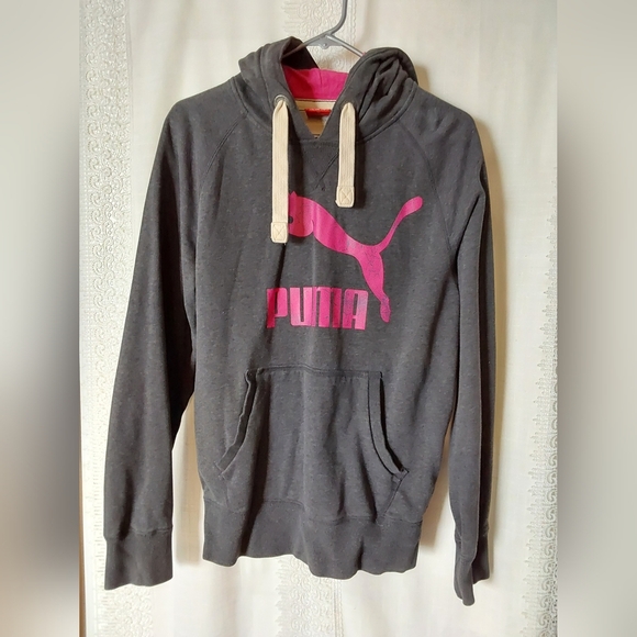Puma sweatshirt, Men's Vintag Gray, and Pink Puma Hoodie Sweatshirt, Size Small - Picture 1 of 8